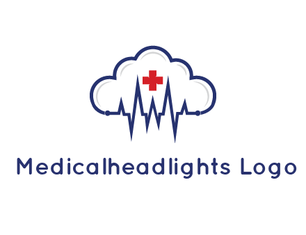 line art cloud with heart beat line and first aid sign