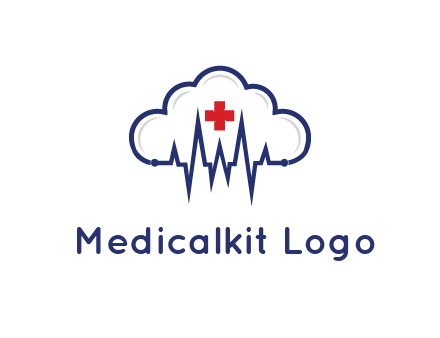 line art cloud with heart beat line and first aid sign