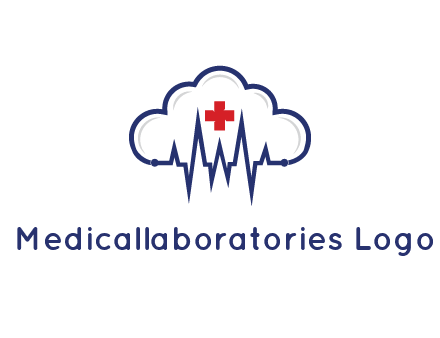 line art cloud with heart beat line and first aid sign