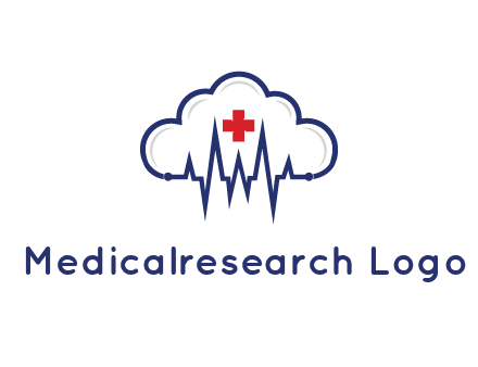 line art cloud with heart beat line and first aid sign