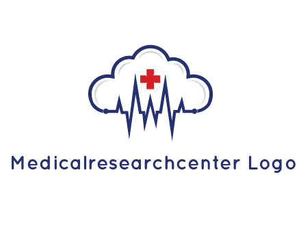 line art cloud with heart beat line and first aid sign