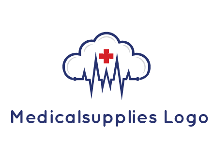 line art cloud with heart beat line and first aid sign