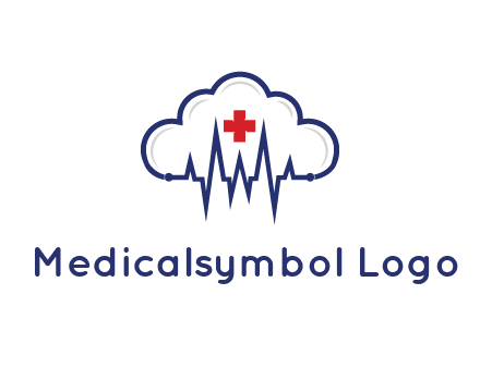 line art cloud with heart beat line and first aid sign