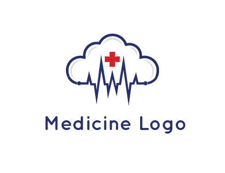 line art cloud with heart beat line and first aid sign