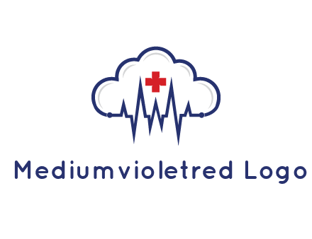 line art cloud with heart beat line and first aid sign