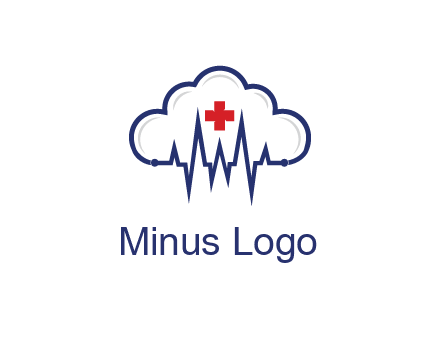 line art cloud with heart beat line and first aid sign