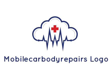 line art cloud with heart beat line and first aid sign