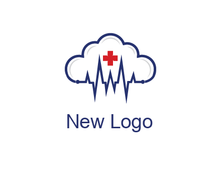 line art cloud with heart beat line and first aid sign