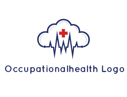 line art cloud with heart beat line and first aid sign
