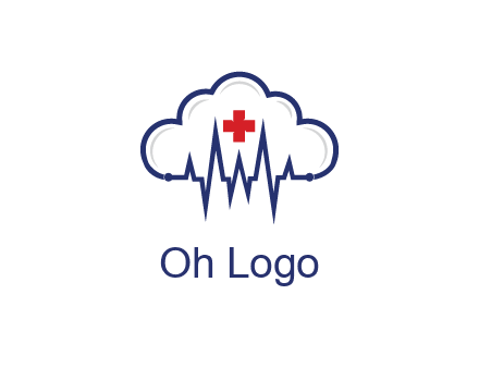line art cloud with heart beat line and first aid sign