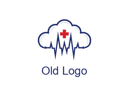 line art cloud with heart beat line and first aid sign