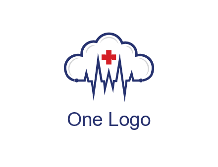 line art cloud with heart beat line and first aid sign