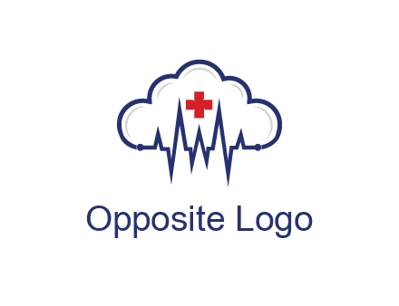 line art cloud with heart beat line and first aid sign