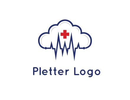 line art cloud with heart beat line and first aid sign