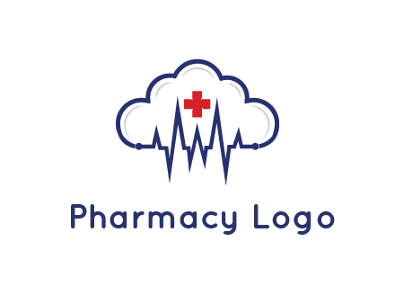 line art cloud with heart beat line and first aid sign