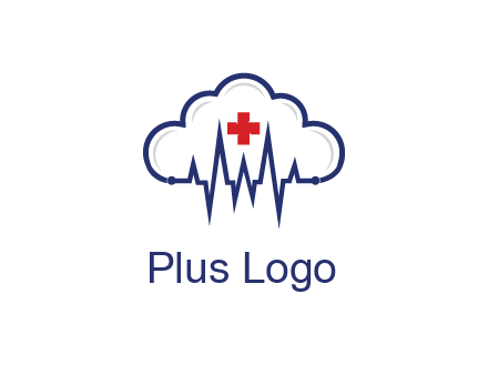 line art cloud with heart beat line and first aid sign