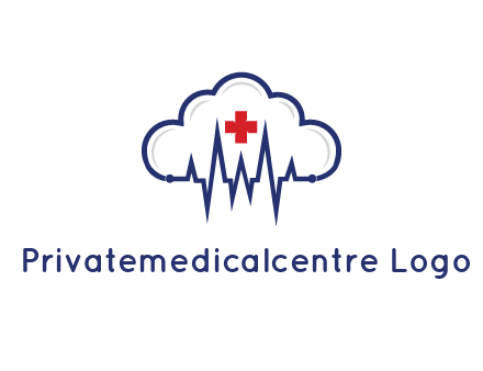 line art cloud with heart beat line and first aid sign