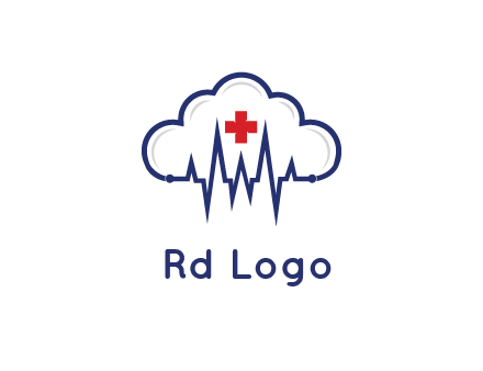 line art cloud with heart beat line and first aid sign