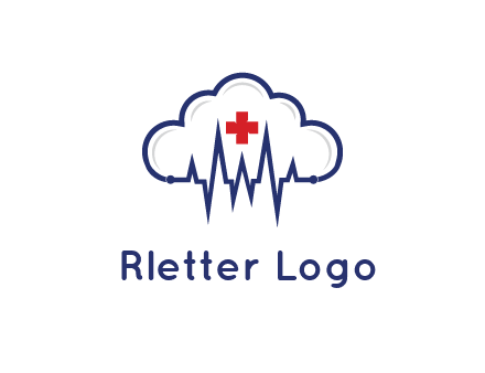 line art cloud with heart beat line and first aid sign