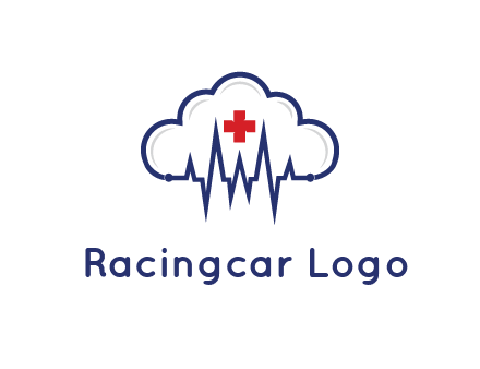 line art cloud with heart beat line and first aid sign