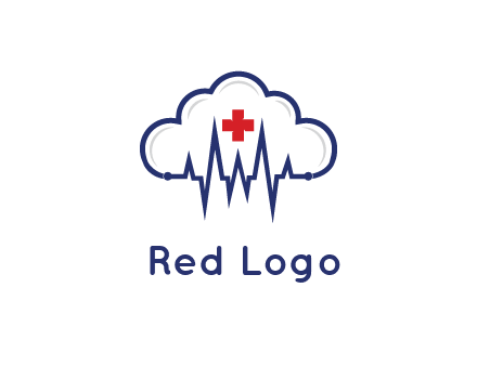 line art cloud with heart beat line and first aid sign