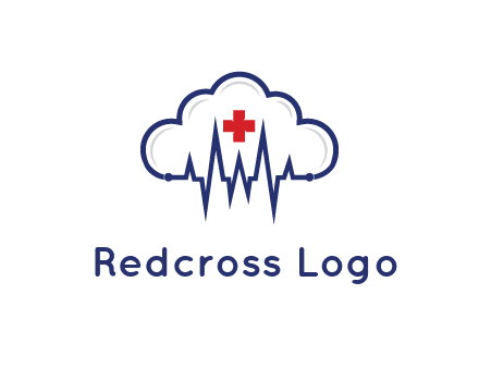 line art cloud with heart beat line and first aid sign