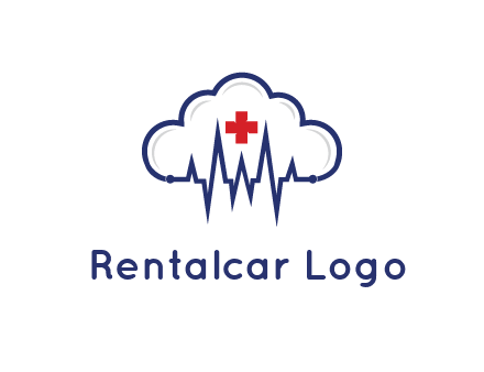 line art cloud with heart beat line and first aid sign