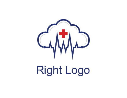 line art cloud with heart beat line and first aid sign