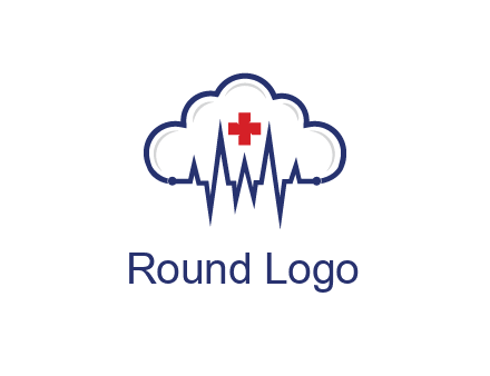 line art cloud with heart beat line and first aid sign