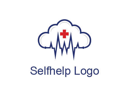 line art cloud with heart beat line and first aid sign