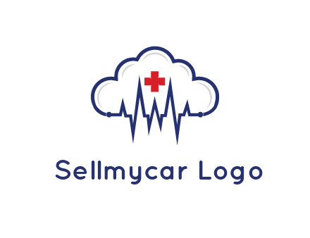 line art cloud with heart beat line and first aid sign