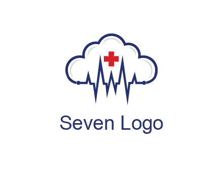 line art cloud with heart beat line and first aid sign