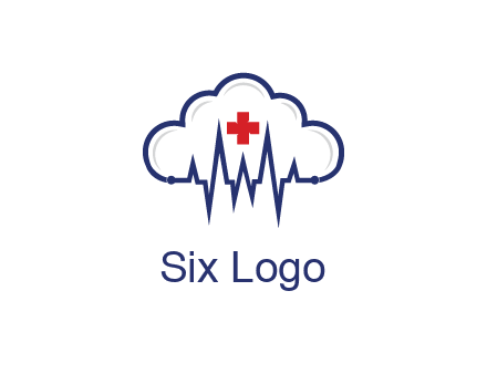 line art cloud with heart beat line and first aid sign
