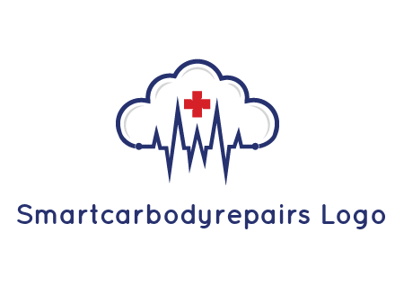 line art cloud with heart beat line and first aid sign