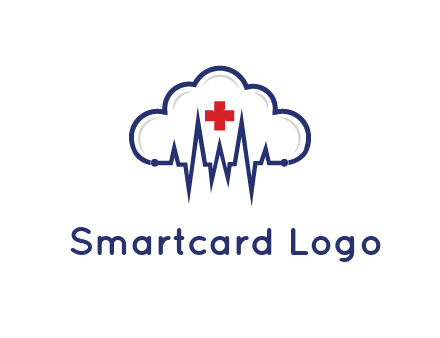line art cloud with heart beat line and first aid sign