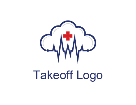 line art cloud with heart beat line and first aid sign