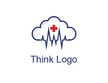 line art cloud with heart beat line and first aid sign