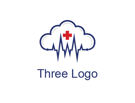 line art cloud with heart beat line and first aid sign