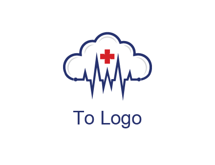 line art cloud with heart beat line and first aid sign