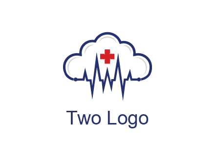 line art cloud with heart beat line and first aid sign