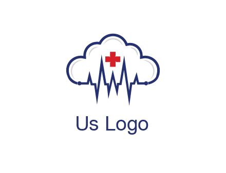 line art cloud with heart beat line and first aid sign