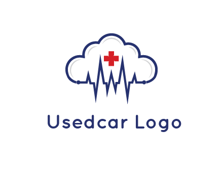 line art cloud with heart beat line and first aid sign