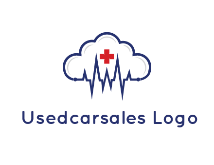 line art cloud with heart beat line and first aid sign
