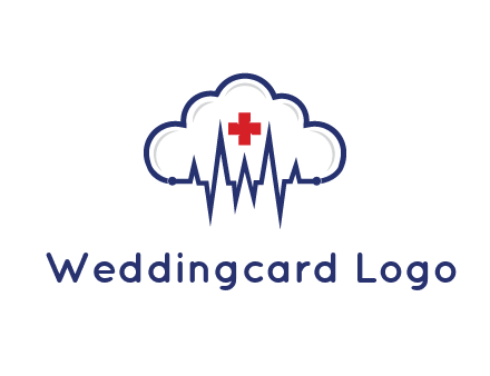 line art cloud with heart beat line and first aid sign