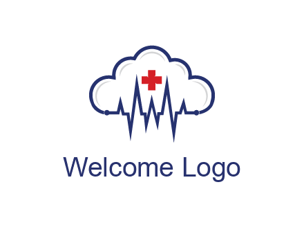 line art cloud with heart beat line and first aid sign