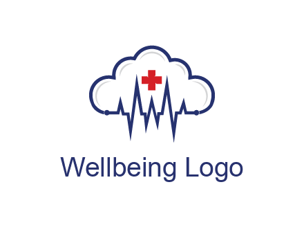 line art cloud with heart beat line and first aid sign