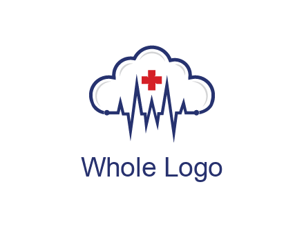 line art cloud with heart beat line and first aid sign