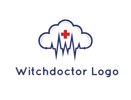 line art cloud with heart beat line and first aid sign