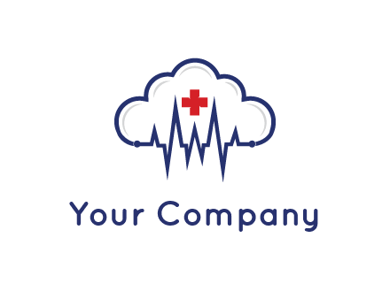 line art cloud with heart beat line and first aid sign