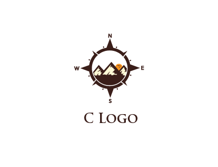 sun behind mountains in compass